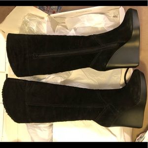 NeverWorn! Black suede knee high wedge boots!